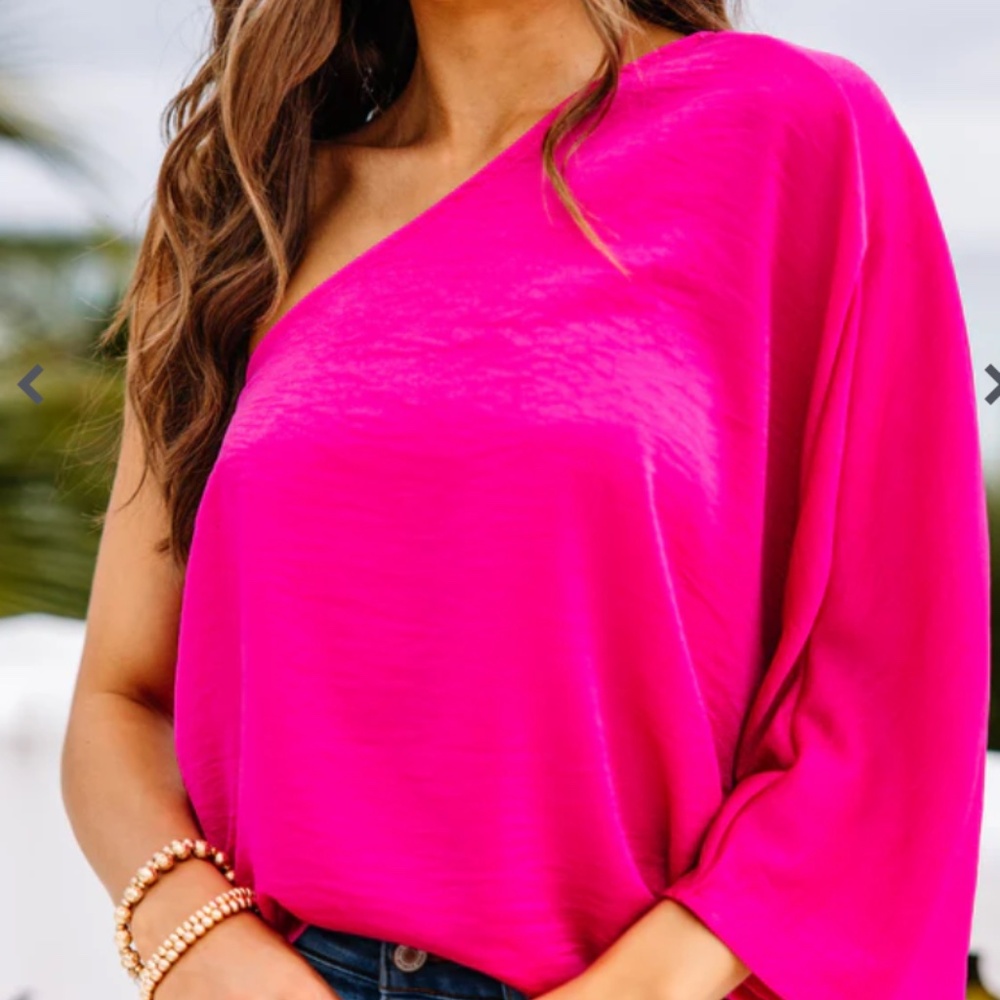 Go Where You Choose Fuchsia Pink One Shoulder Top